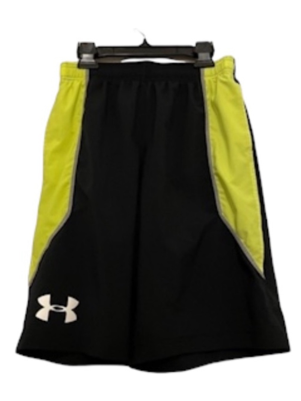 Under Armour Basketball Shorts Side Pockets Black Neon Yellow Loose Fit Large
